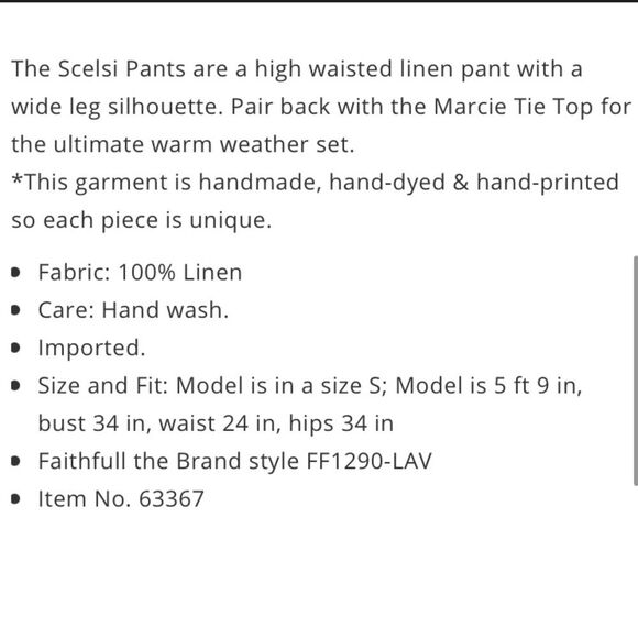 Faithfull The Brand SET Lavender Linen Scelsi Wide Flair High Waist Pants & Top - Picture 8 of 11